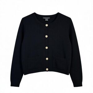 Classic Black Gold Button French Cardigan French Connection Textured Knit NWT